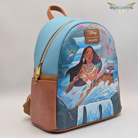 Loungefly Disney Pocahontas Meeko Flit Riverbend Blue Mini Backpack Bag New - Picture 2 of 7